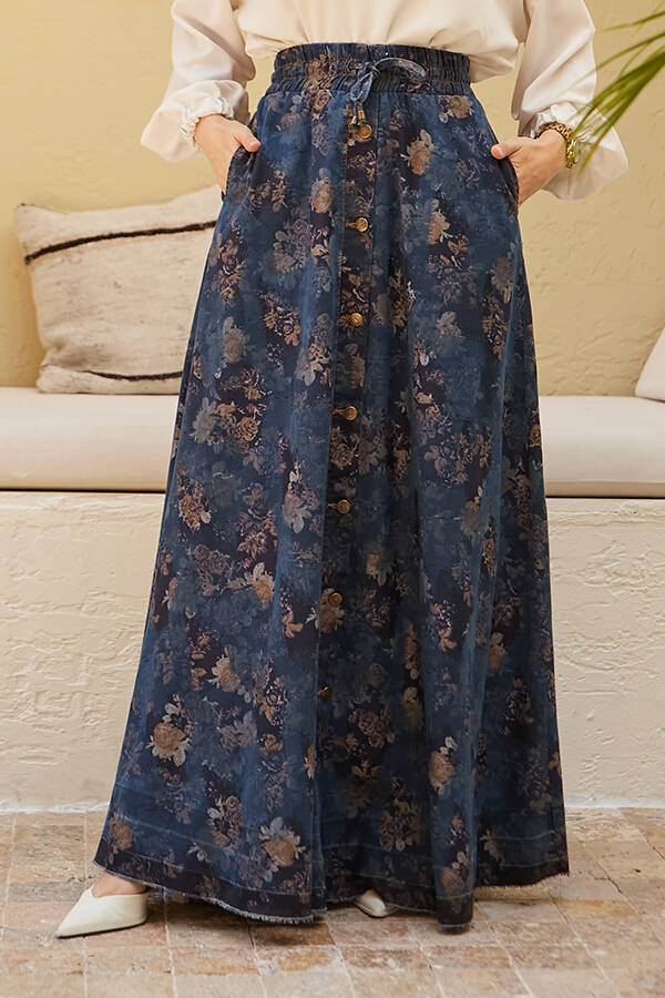 2215-Denim Efsanem Mevlana Etek Koyu Mavi