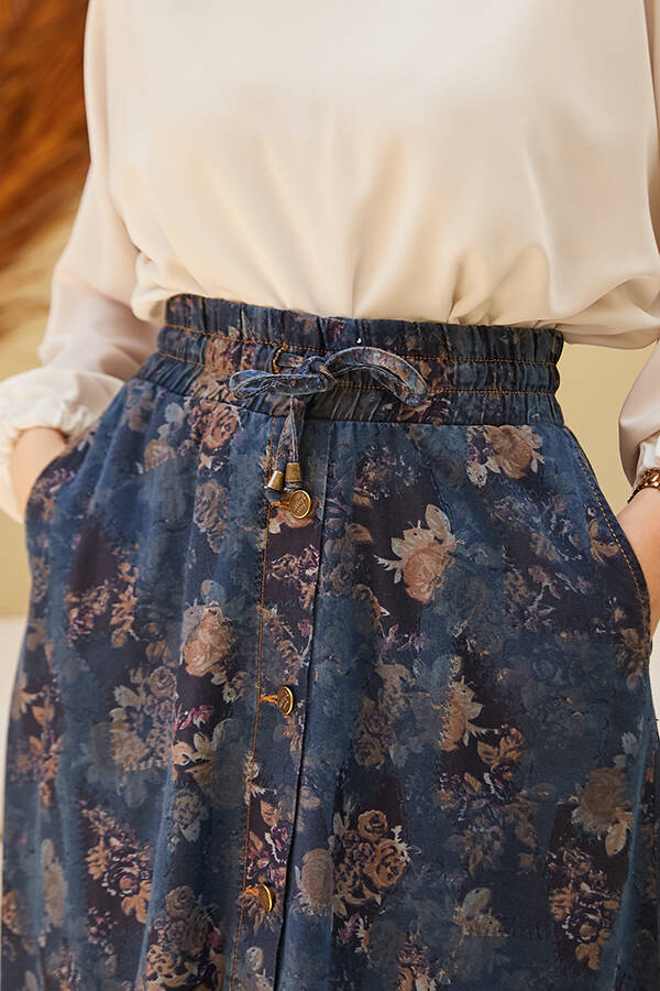 2215-Denim Efsanem Mevlana Etek Koyu Mavi