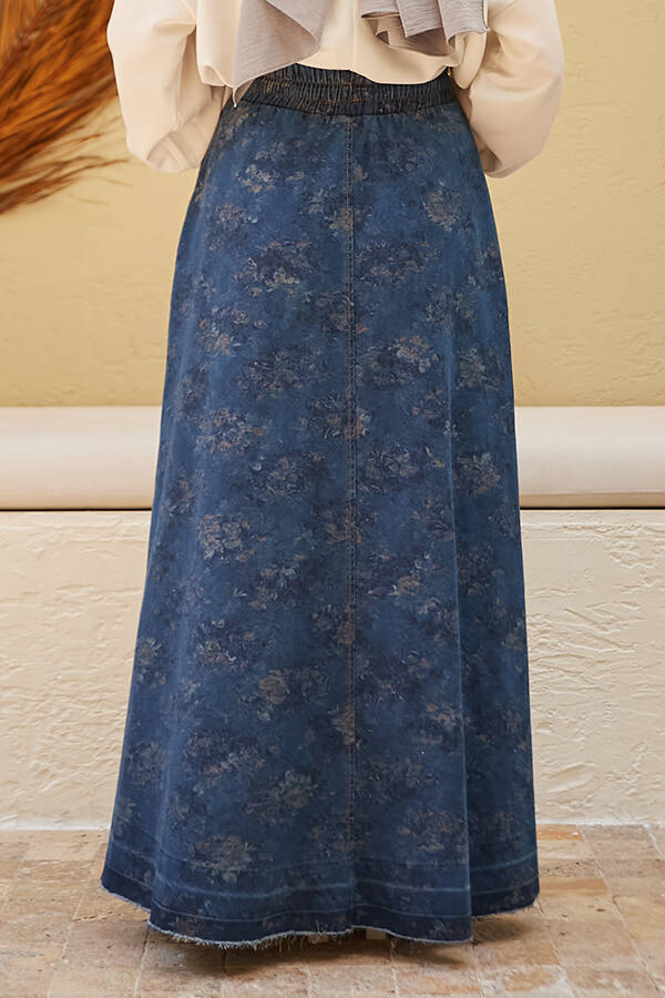 2215-Denim Efsanem Mevlana Etek Koyu Mavi