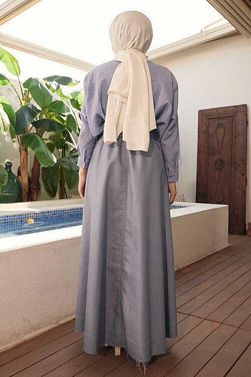 2215-Nesta Denim Düğmeli Mevlana Etek Mavi - 9