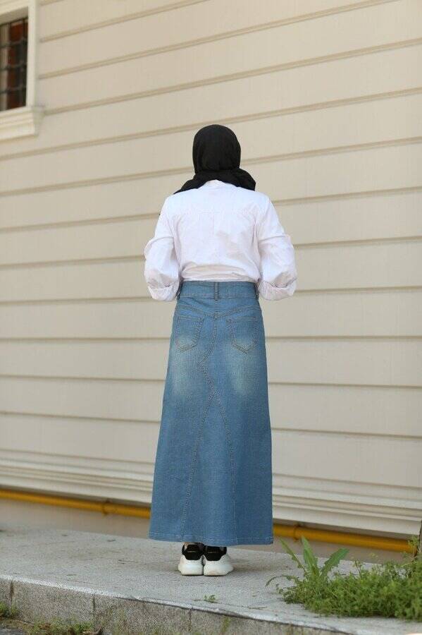 2239-Denim Etek Koyu Mavi