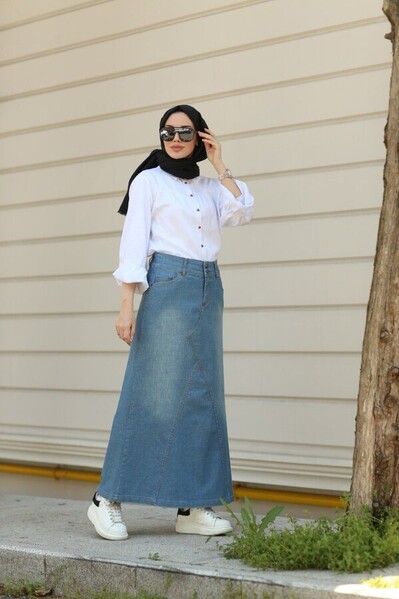 Neways - 2239-Denim Etek Koyu Mavi