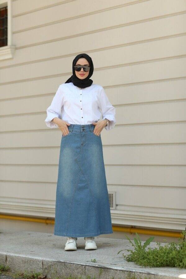 2239-Denim Etek Koyu Mavi