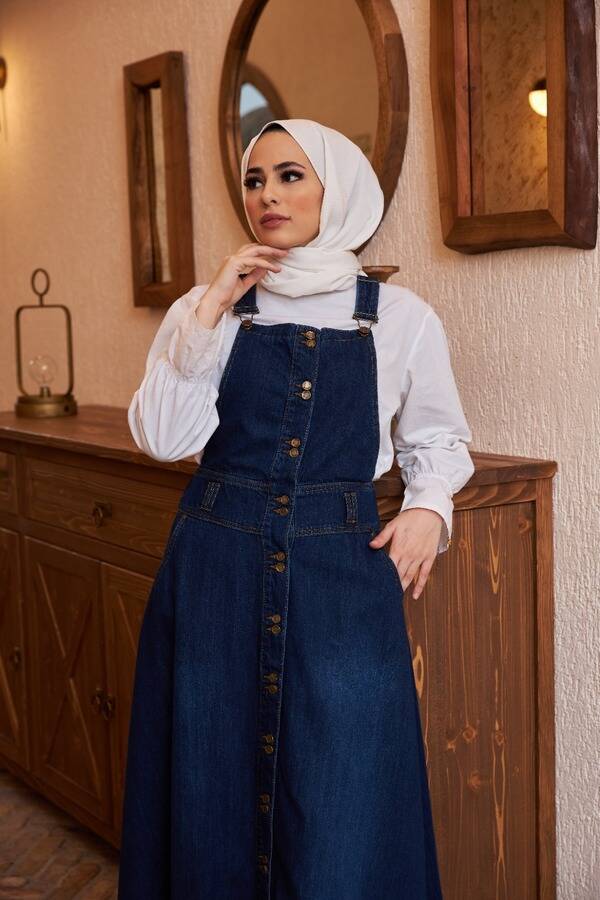 2246-Denim Mevlana Salopet etek Lacivert