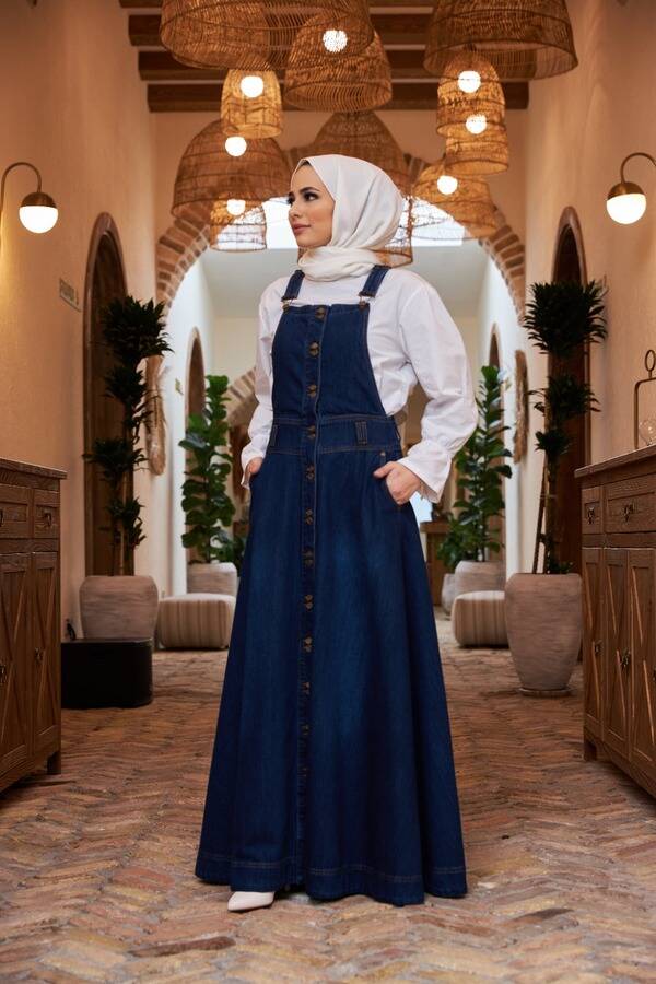 2246-Denim Mevlana Salopet etek Lacivert