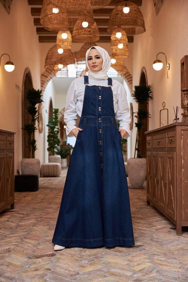 2246-Denim Mevlana Salopet etek Lacivert