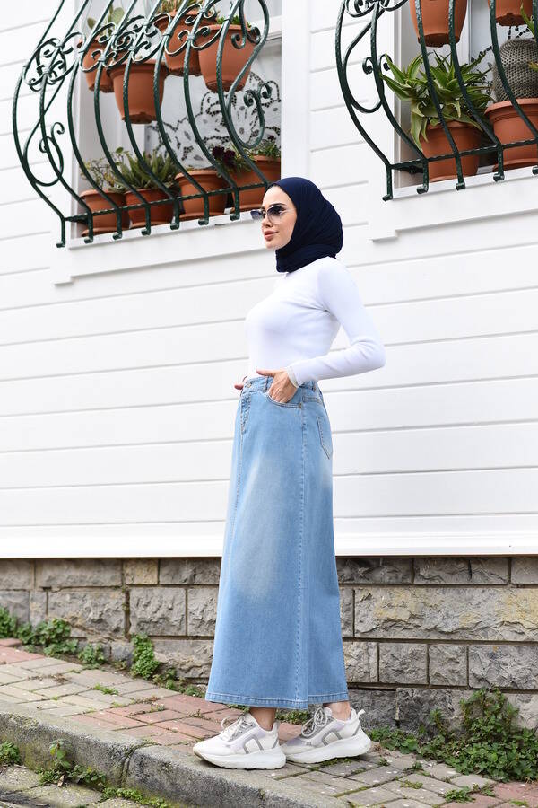 2247-DENİM ETEK Mavi