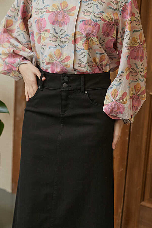 2252-Denim Eteği Püsküllü Etek Blue Black - 4