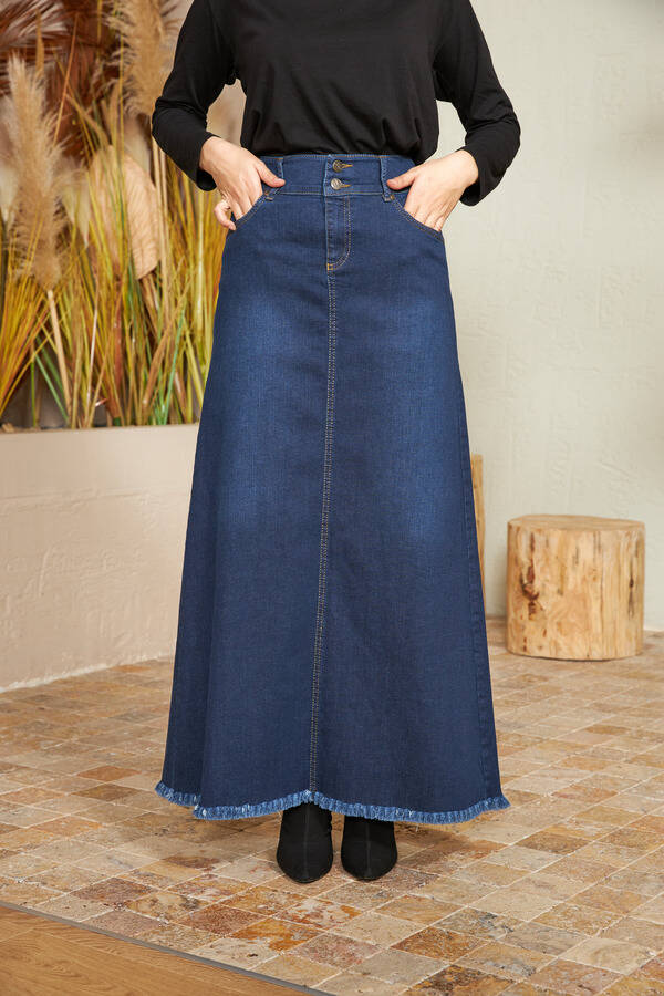 2252-Denim Etek Lacivert