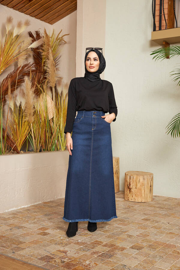 2252-Denim Etek Lacivert