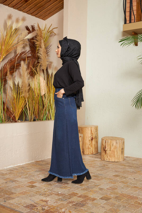 2252-Denim Etek Lacivert