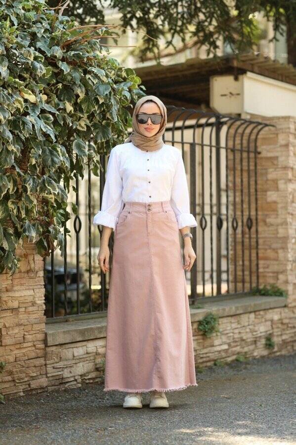 2252-Denim Etek Pudra