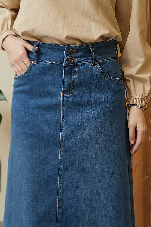 2252-Denim Püsküllü Etek Koyu Mavi - 3