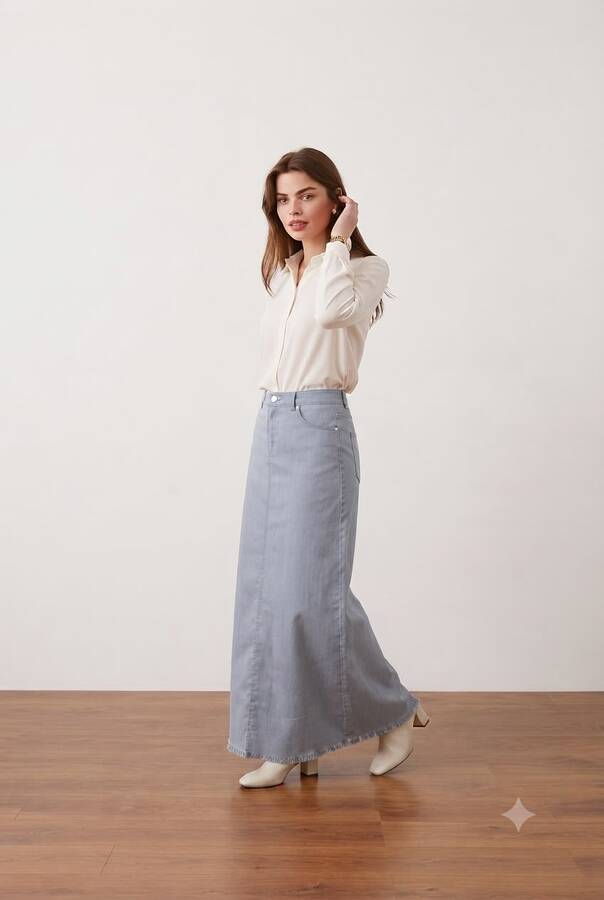 2252-Denim Etek Mavi