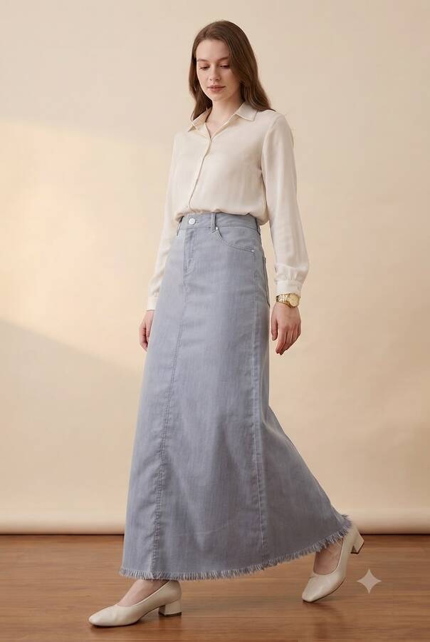 2252-Denim Etek Mavi