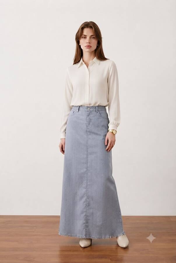 2252-Denim Etek Mavi