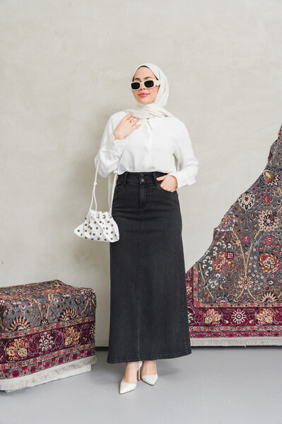 Neways - 2254-Denim Klasik Etek Füme