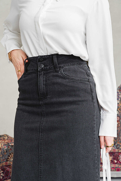 2254-Denim Klasik Etek Füme - 8