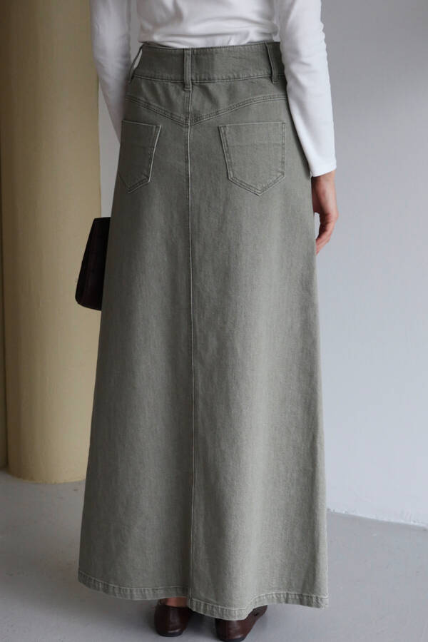 2254-Denim Klasik Etek Haki