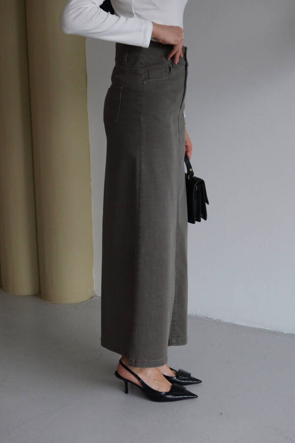 2254-Denim Klasik Etek Haki