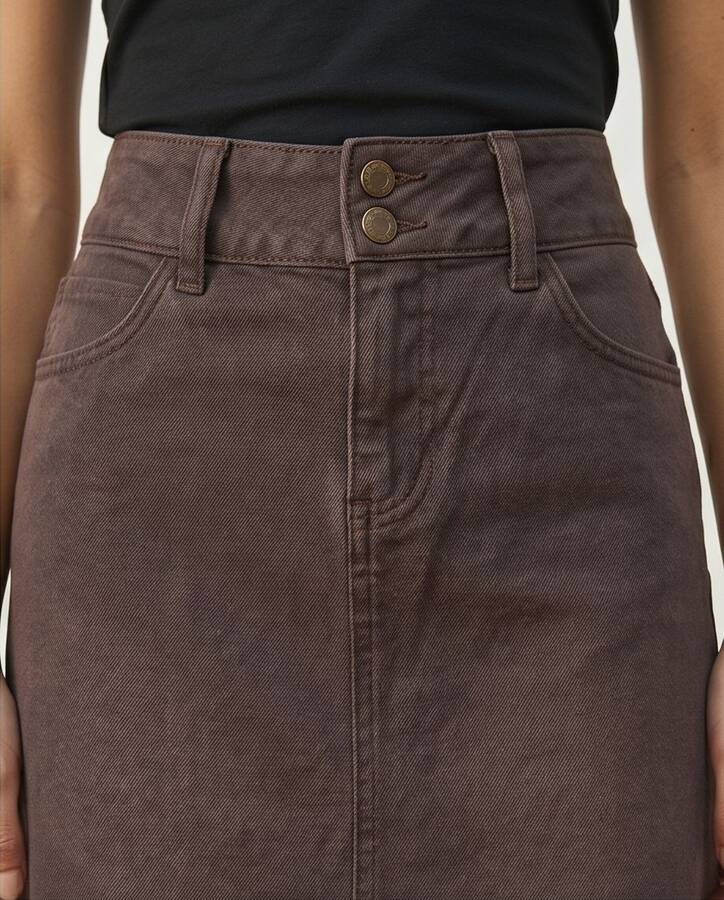 2254-Denim Klasik Etek Bordo