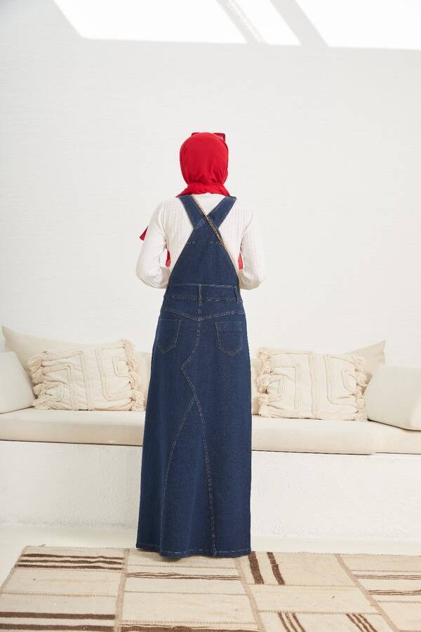 2255-Denim Salopet Etek Lacivert