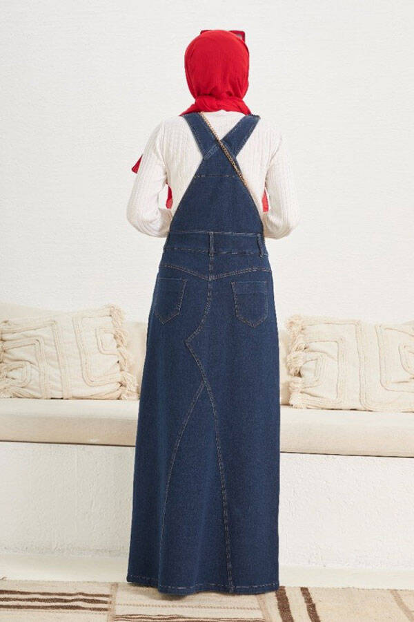 2255-Denim Salopet Etek Lacivert