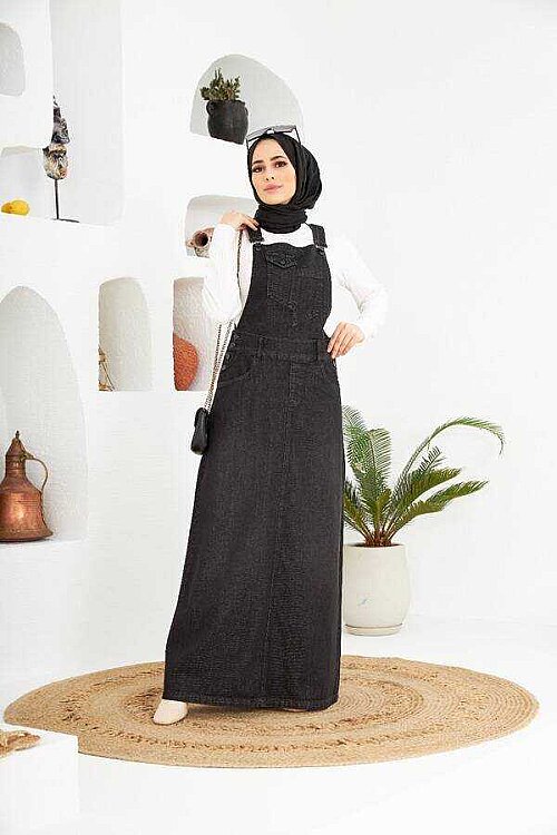 2262-Denim Salopet Etek Siyah - 4