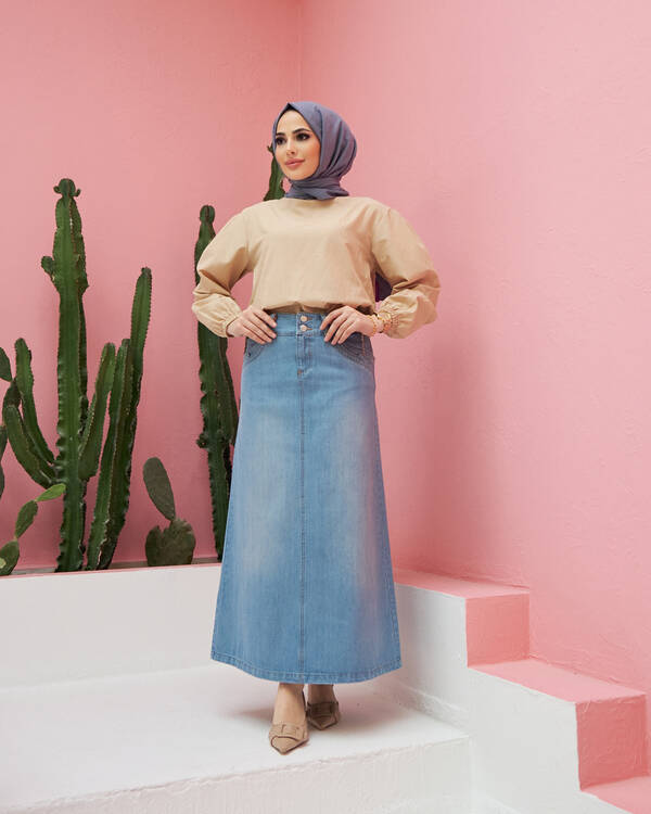 2269-Denim Etek Mavi