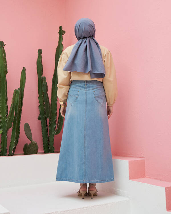 2269-Denim Etek Mavi