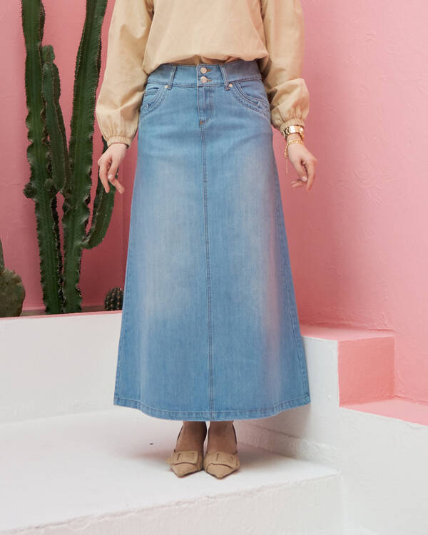 2269-Denim Etek Mavi