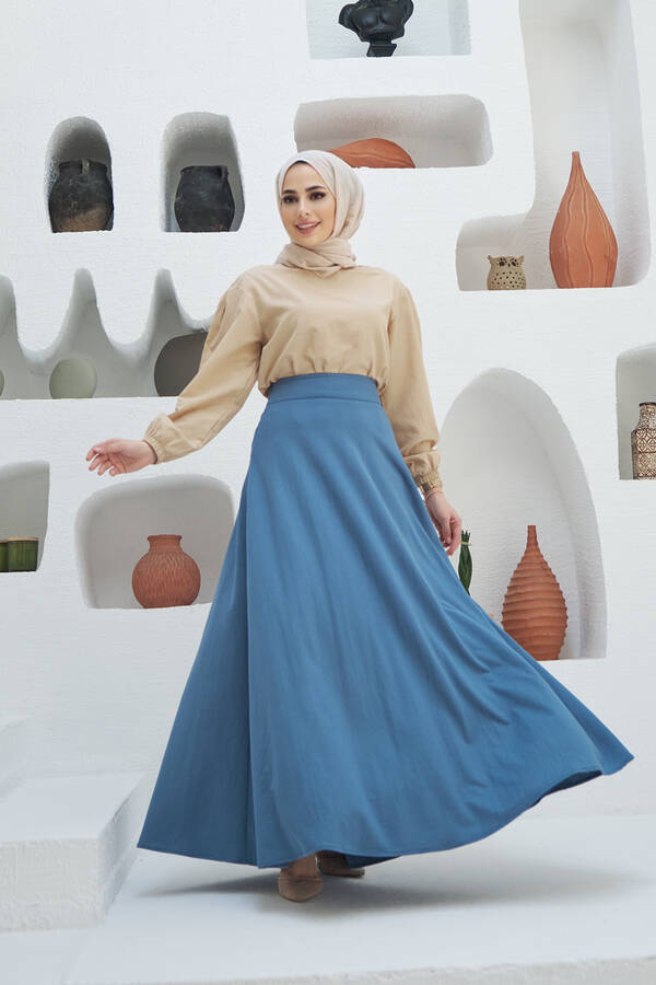 2270-Ancelina Mevlana Etek İndigo