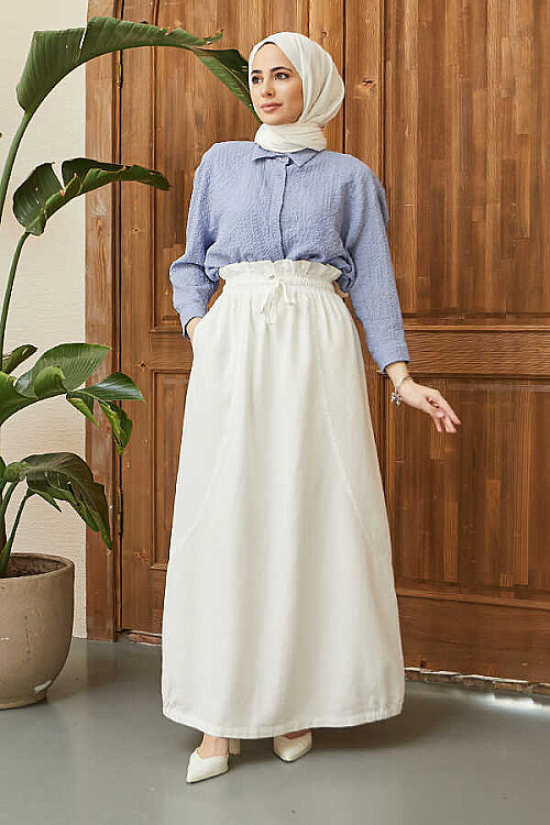2272-Denim Tensel Etek Beyaz - 4