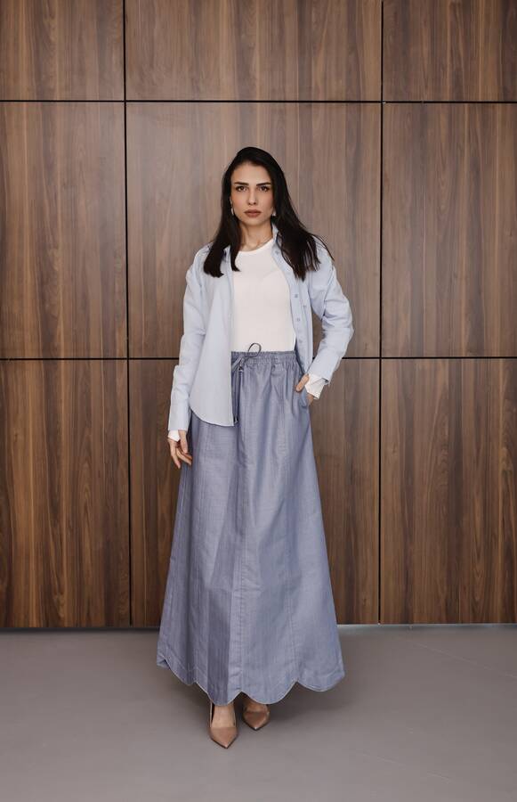 2273-Parçalı Lastikli Etek Mavi