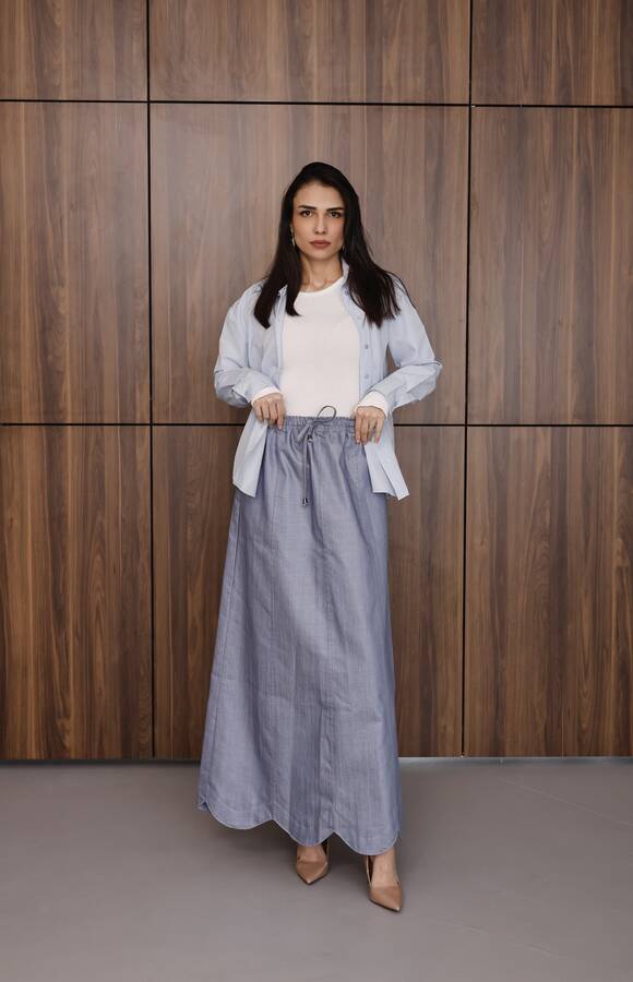 2273-Parçalı Lastikli Etek Mavi