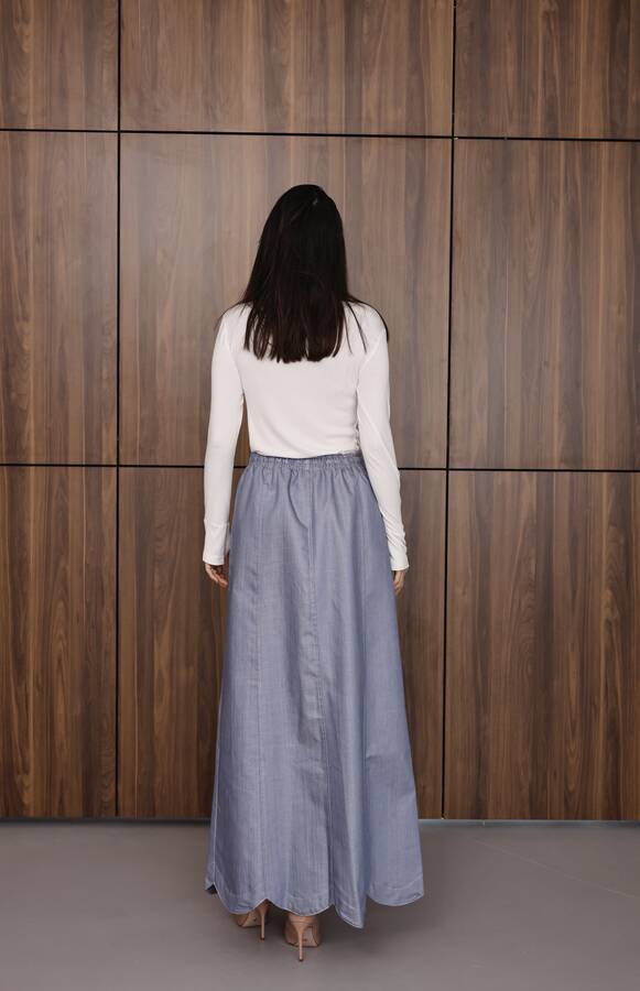 2273-Parçalı Lastikli Etek Mavi