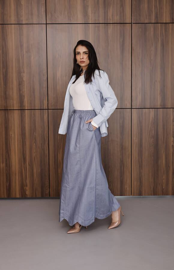 2273-Parçalı Lastikli Etek Mavi