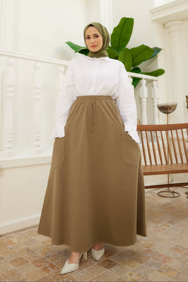 2277-Yancepli Mevlana Lastikli Etek Haki