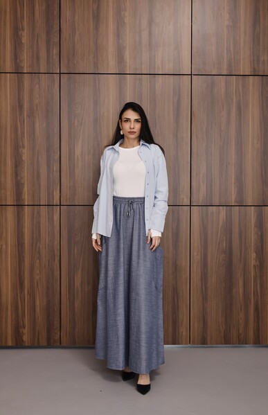 Neways - 2277-Yancepli Mevlana Lastikli Etek Koyu Mavi