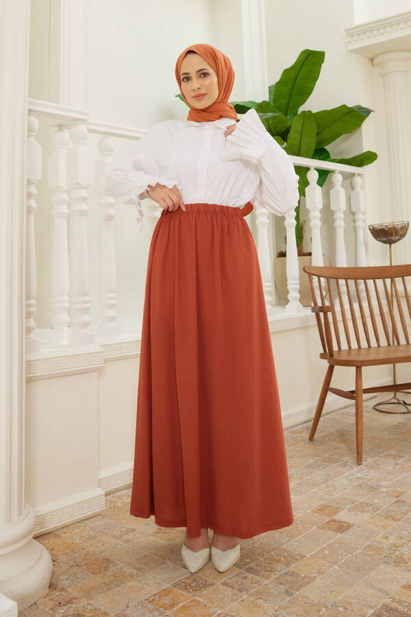 2278-Ancelina Lastikli Etek Taba
