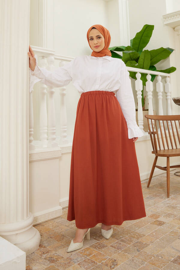 2278-Ancelina Lastikli Etek Taba