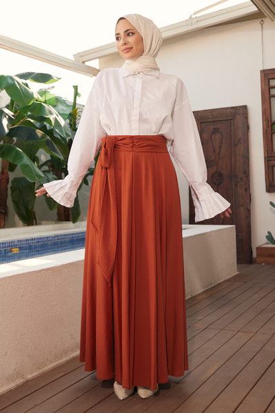 Neways - 2279-Ancelina Pileli Kuşaklı Mevlana Etek Tarçın Neways - 2279-Ancelina Pileli Kuşaklı Mevlana Etek Tarçın