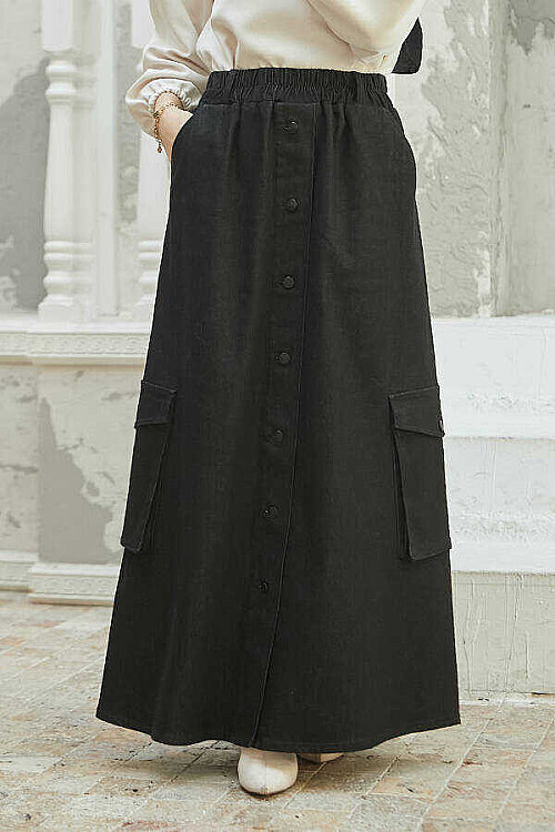 2285-Denim Yan Cepli Etek Siyah - 3