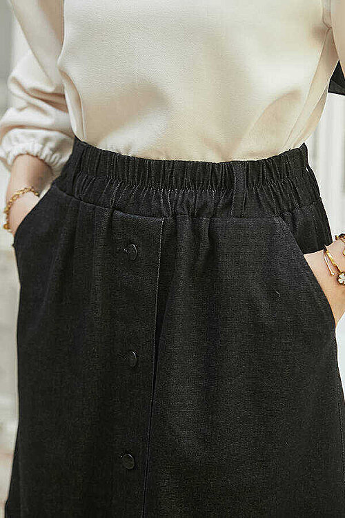 2285-Denim Yan Cepli Etek Siyah - 5