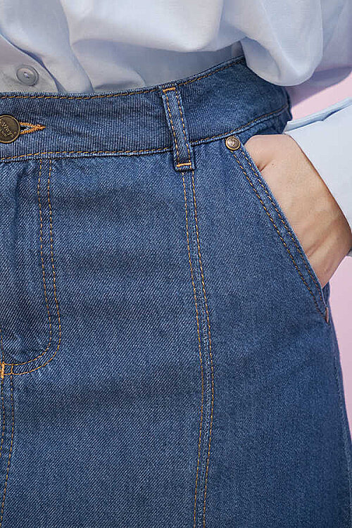 2286-Pileli Denim Etek Koyu Mavi - 3