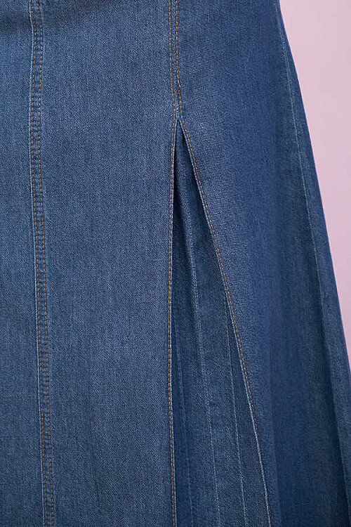 2286-Pileli Denim Etek Koyu Mavi - 4