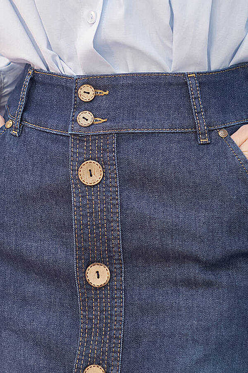 2287-Denim Dikişli Etek Koyu Mavi - 4