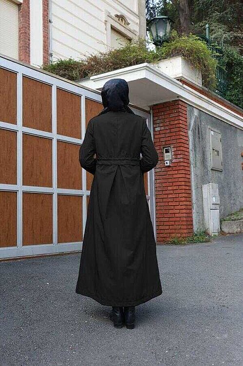 6302-İNTER BÜZGÜLÜ TRENÇKOT Siyah - 6