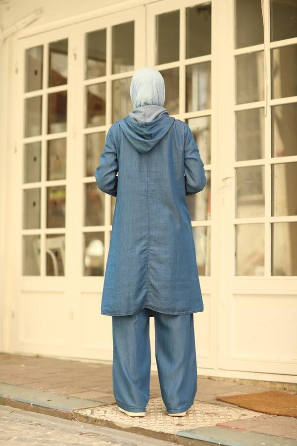 6324-Denim İkili Takım Koyu Mavi