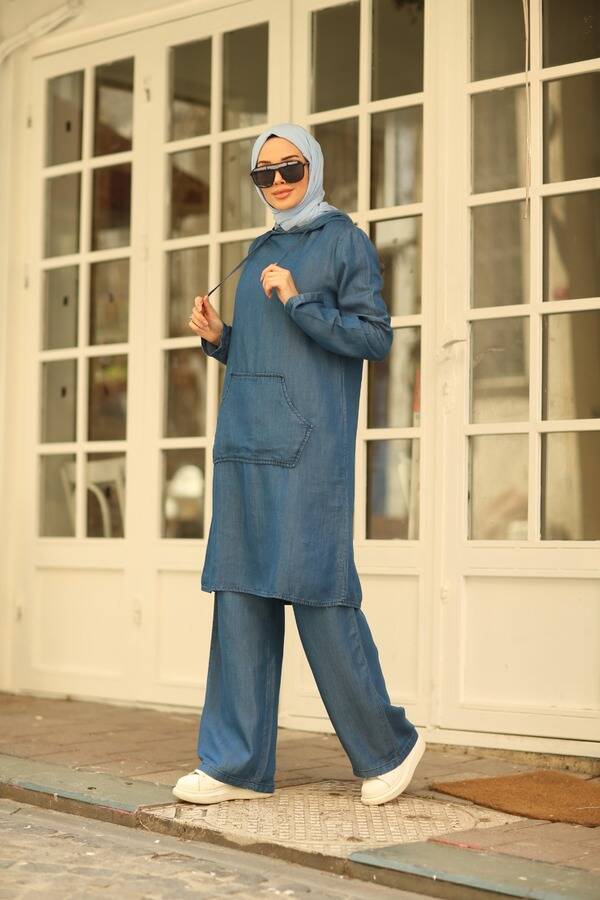 6324-Denim İkili Takım Koyu Mavi